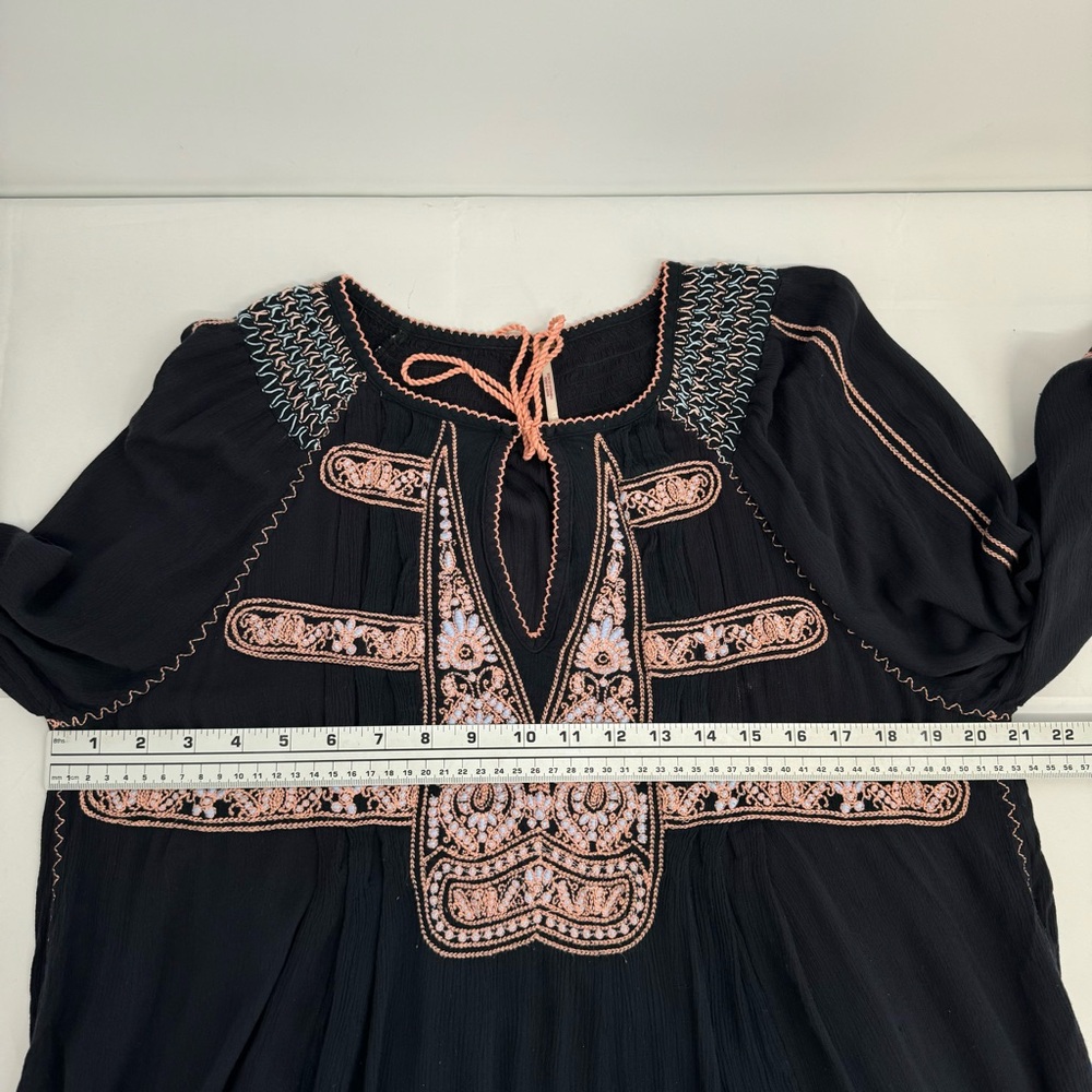 Free People Wind Willow Embroidered Peasant Boho Mini Tunic Dress Women’s SZ M - Picture 11 of 13